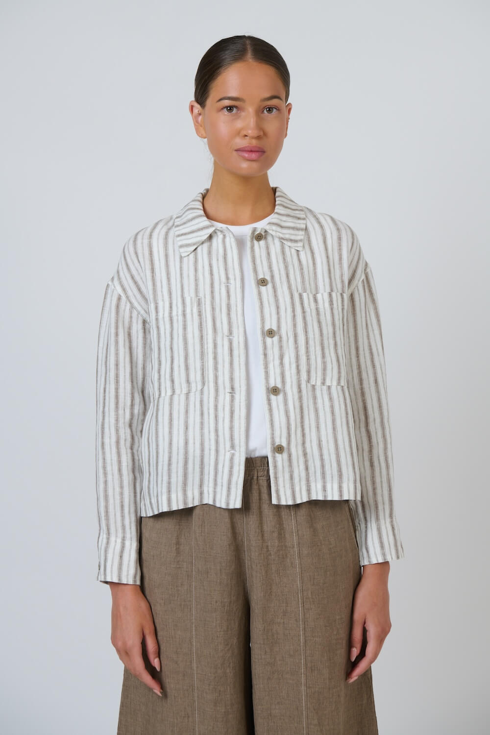 Naturals by O & J - Collared Linen Jacket (GA732) - Travertine