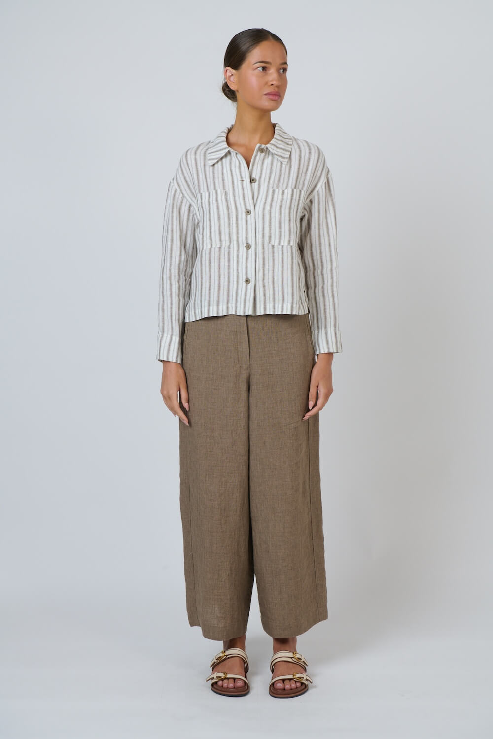 Naturals by O & J - Collared Linen Jacket (GA732) - Travertine