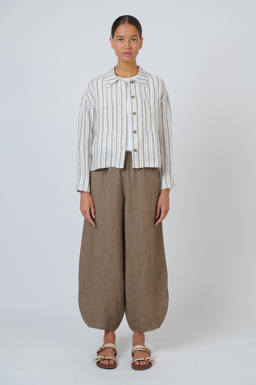 Naturals by O & J - Collared Linen Jacket (GA732) - Travertine