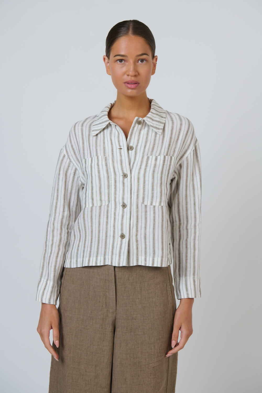 Naturals by O & J - Collared Linen Jacket (GA732) - Travertine