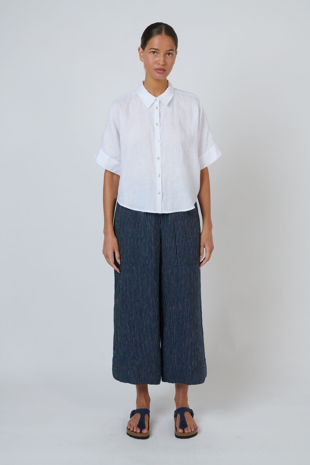 Naturals by O & J - Crisp Collared Linen Shirt (GA685) - White