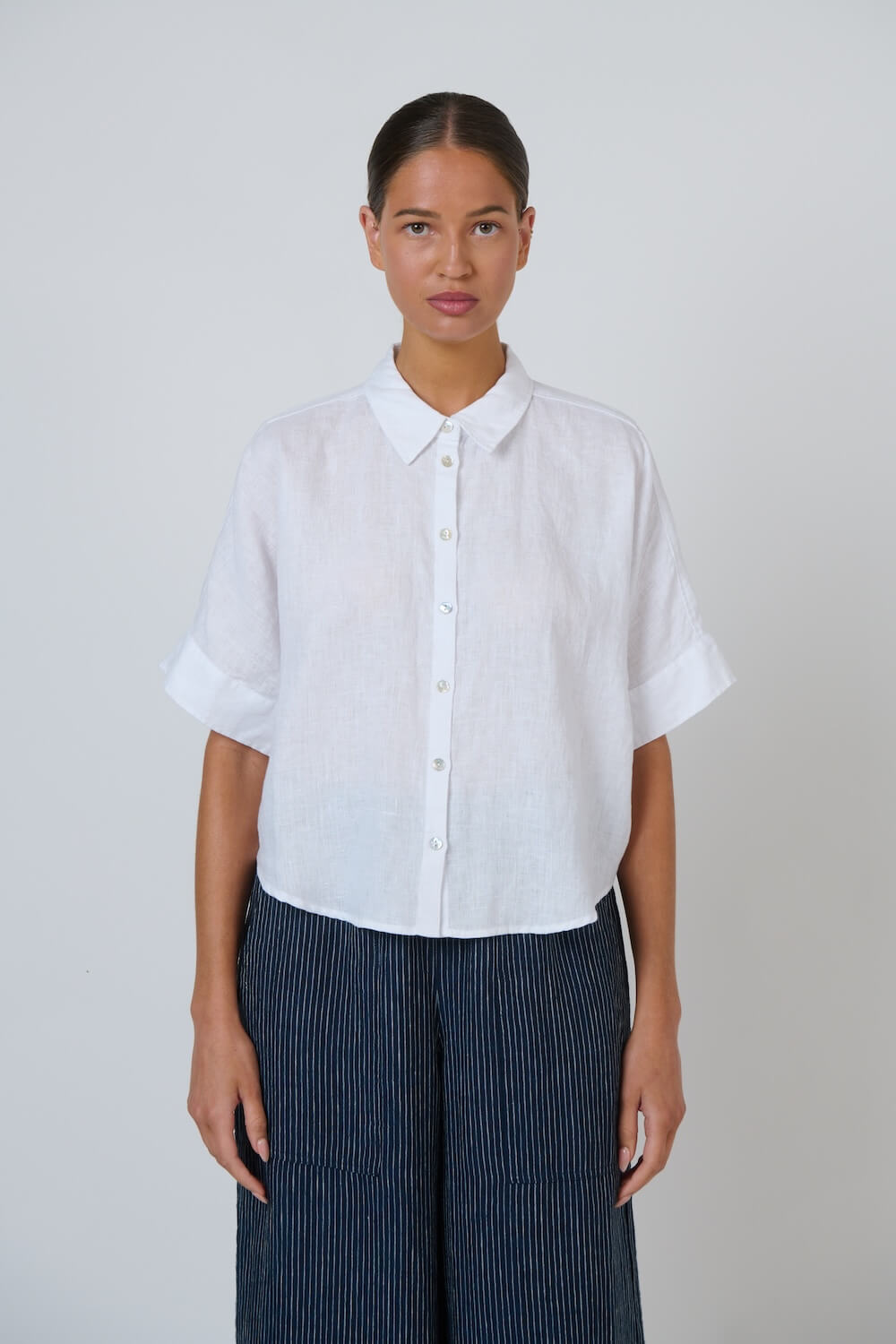 Naturals by O & J - Crisp Collared Linen Shirt (GA685) - White