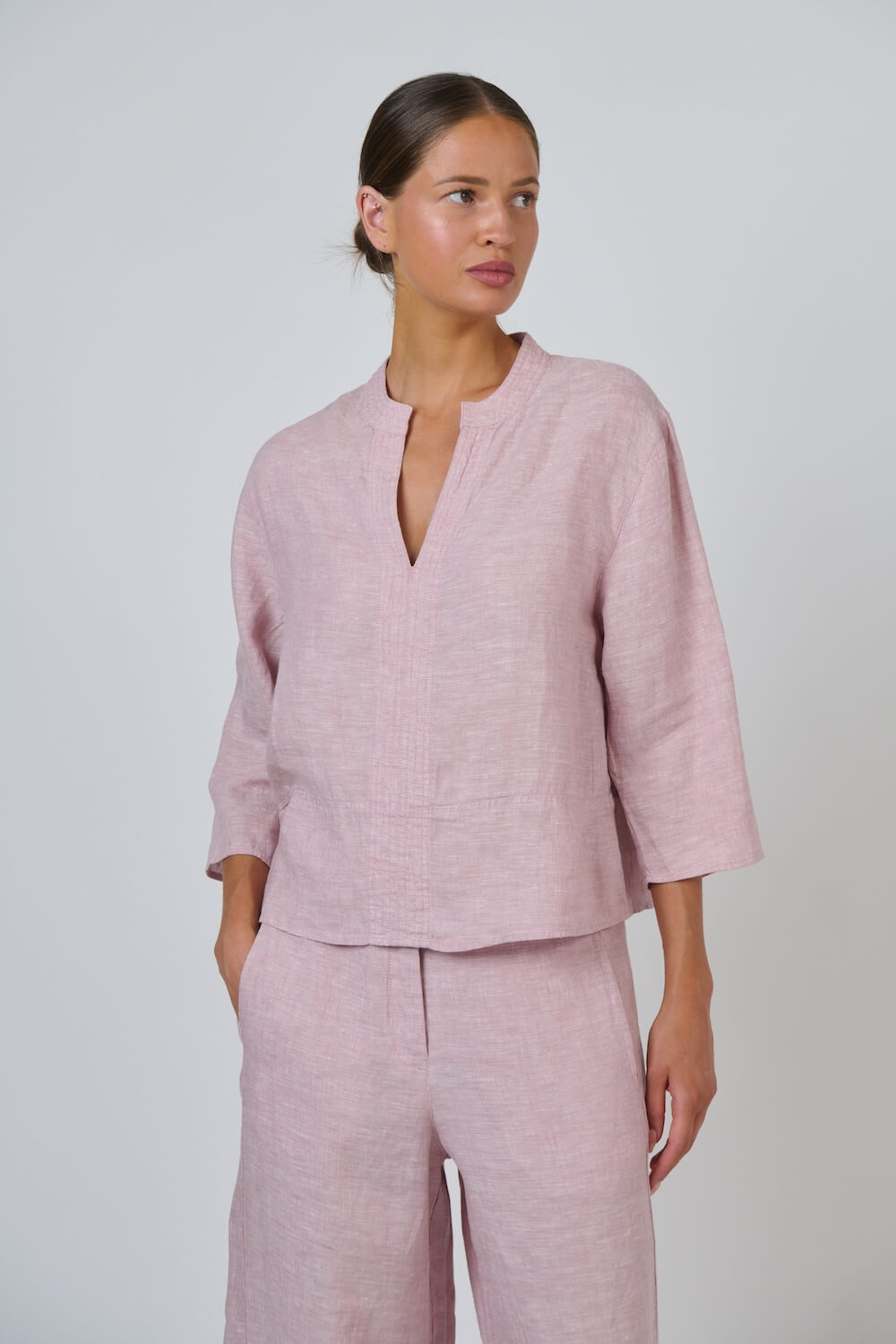 Naturals by O & J - Deep V Notch Blouse (GA668) - Radish