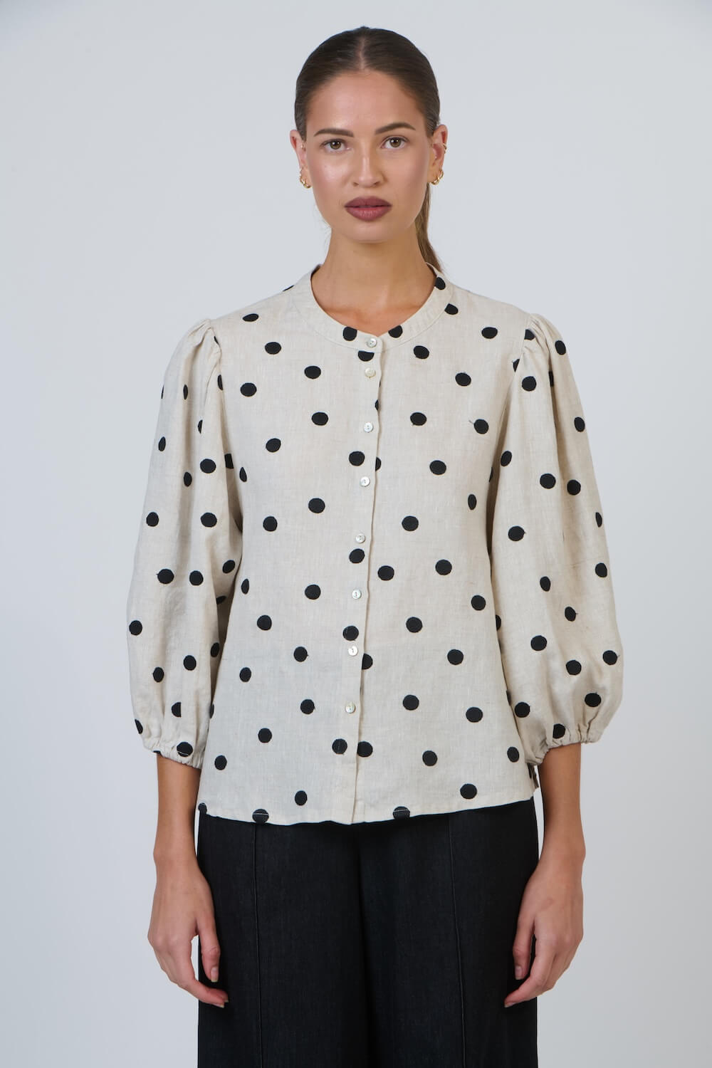 Naturals by O & J - GA590 Puff Sleeve Button Up Blouse - Poppy Seed