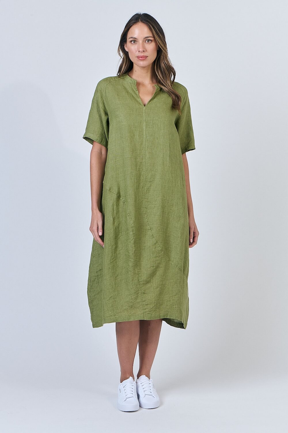 Naturals by O & J - Midi Smock Dress - Moss (GA608)