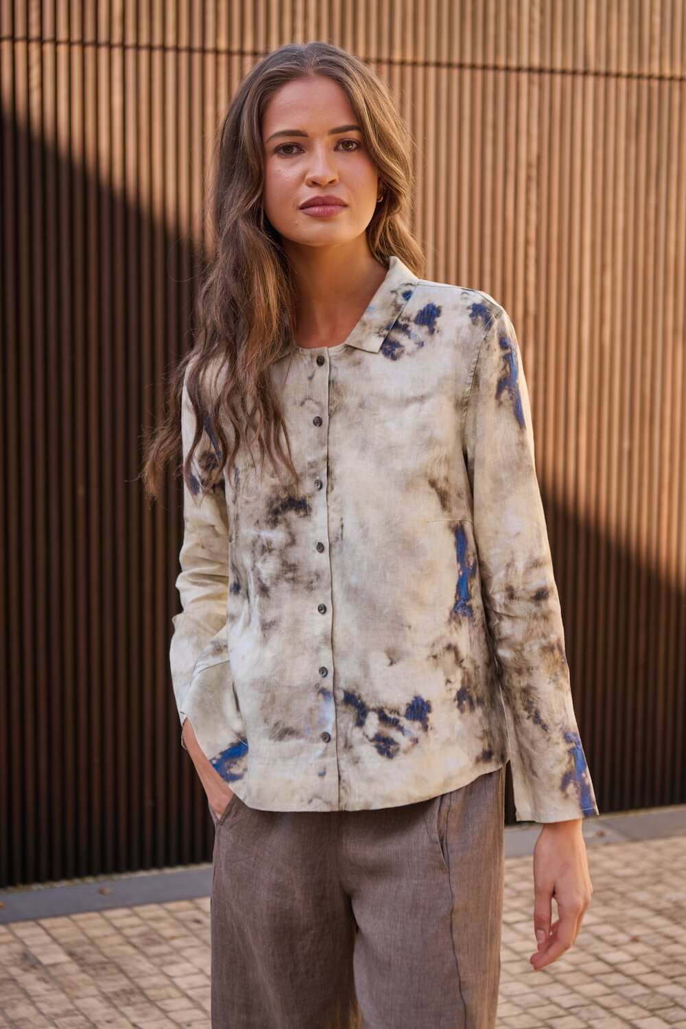 Naturals by O & J - GA647 Collared Button Down Top - Emperador