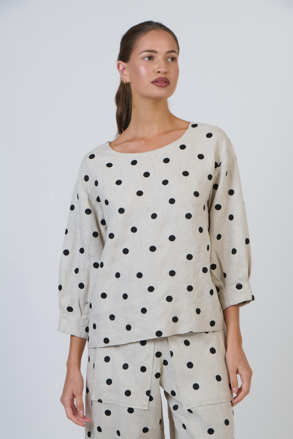 Naturals by O & J - GA674 3/4 Sleeve Linen Top - Poppy Seed