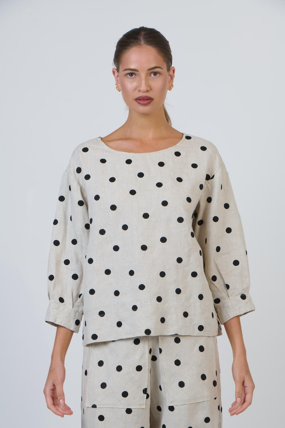 Naturals by O & J - GA674 3/4 Sleeve Linen Top - Poppy Seed