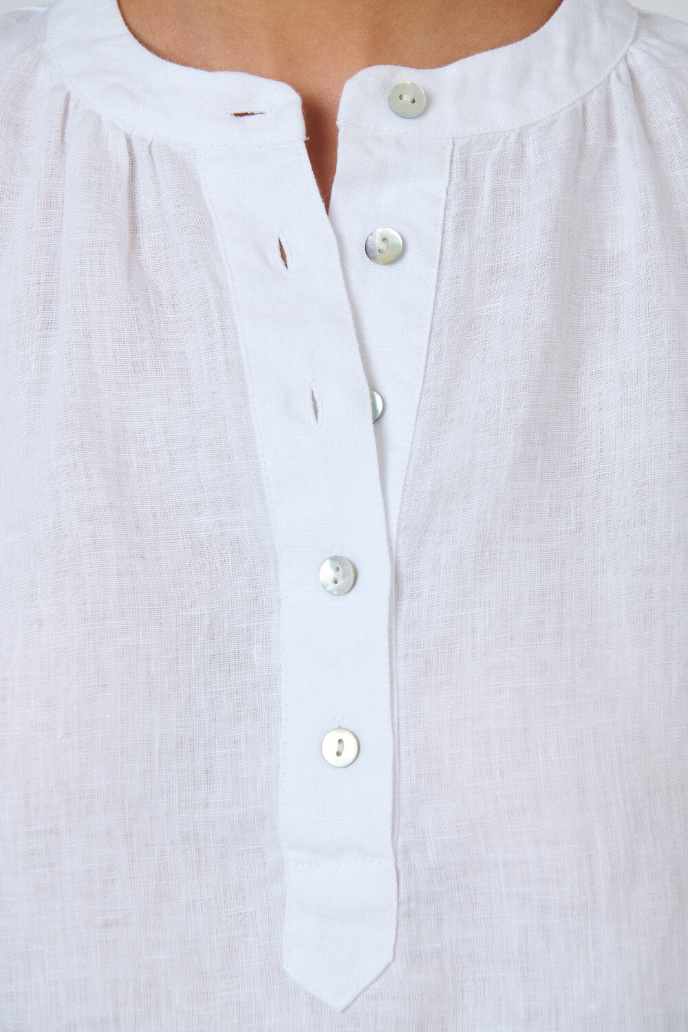 Naturals by O & J - Half Button Down Linen Top (GA689) - White