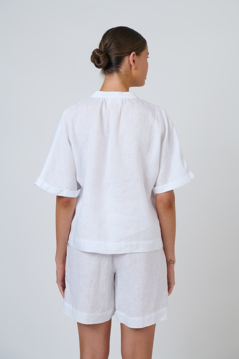Naturals by O & J - Half Button Down Linen Top (GA689) - White