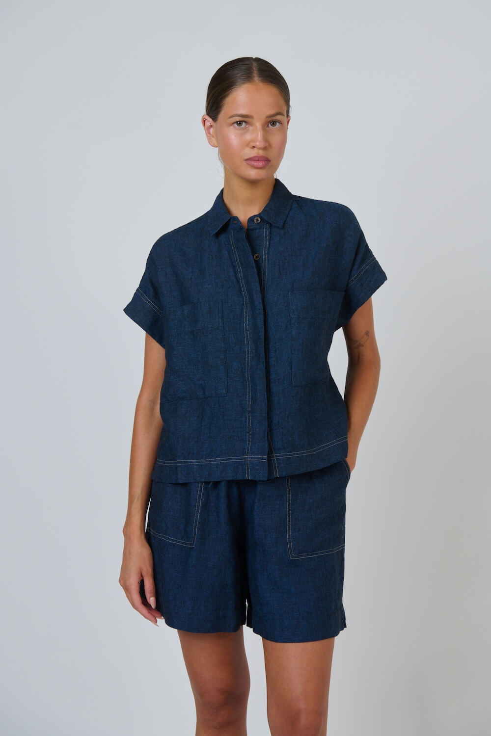 Naturals by O & J - Invisible Button Down Collared Top GA533 - Eclipse