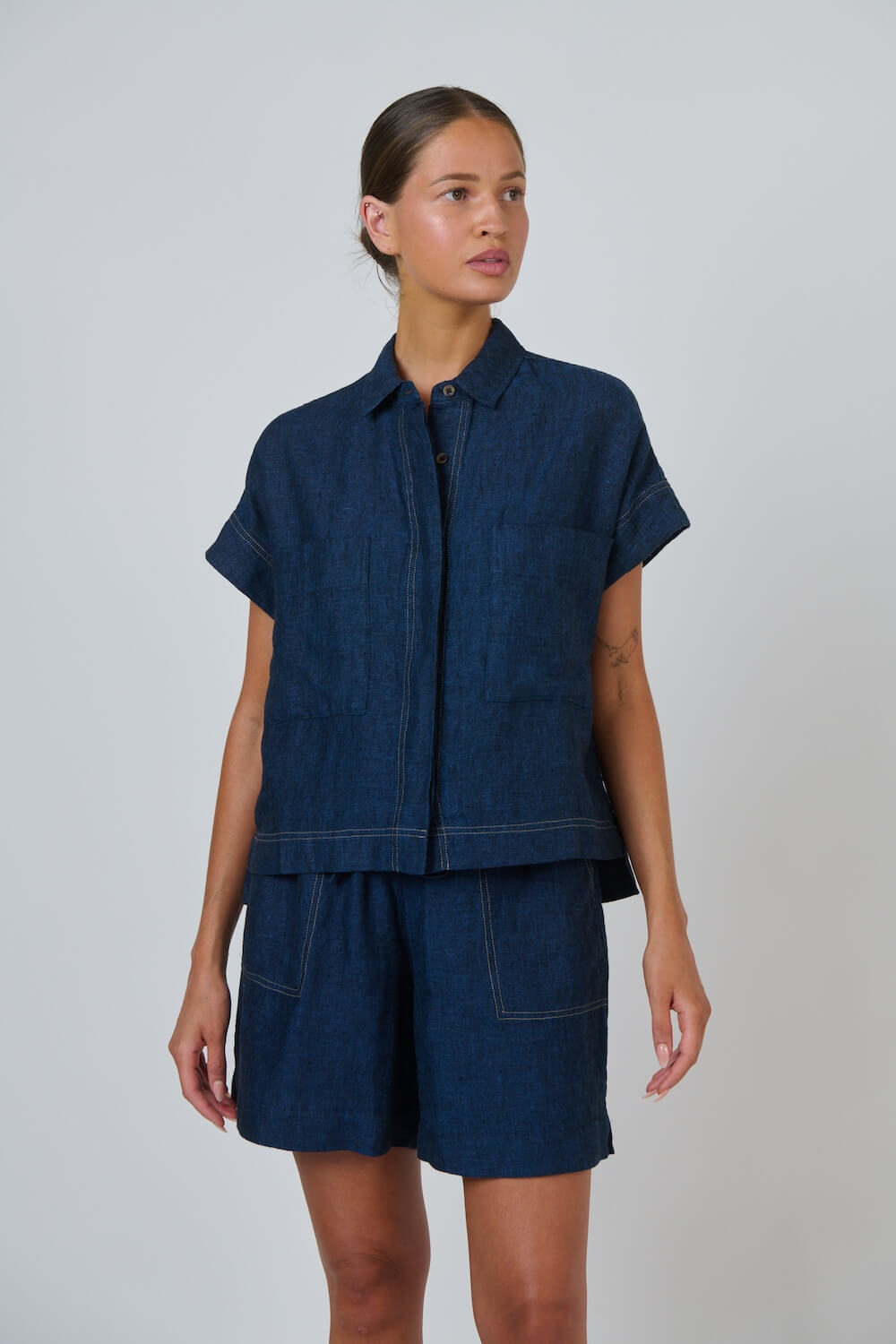 Naturals by O & J - Invisible Button Down Collared Top GA533 - Eclipse