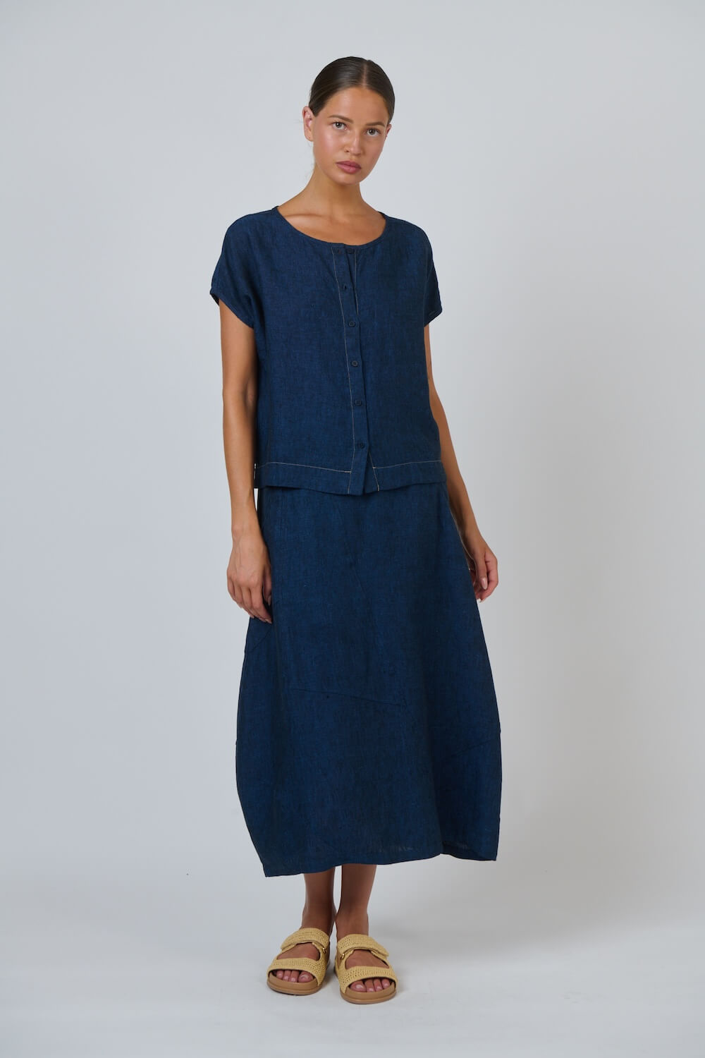 Naturals by O & J - Midi Linen Skirt (GA736) - Eclipse