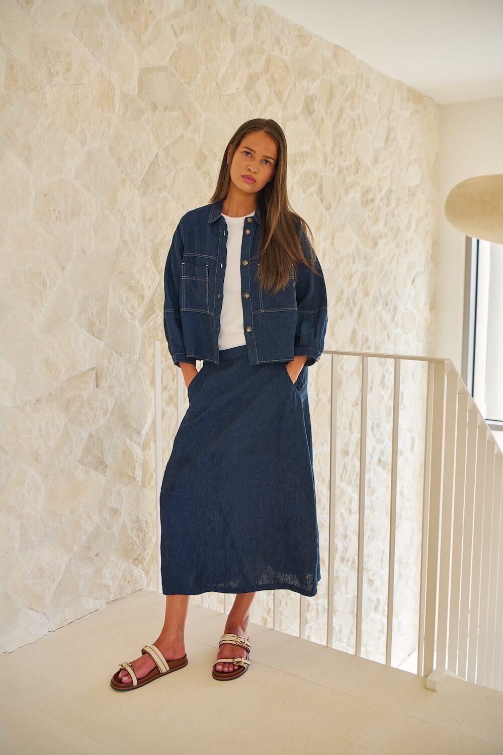 Naturals by O & J - Midi Linen Skirt (GA736) - Eclipse