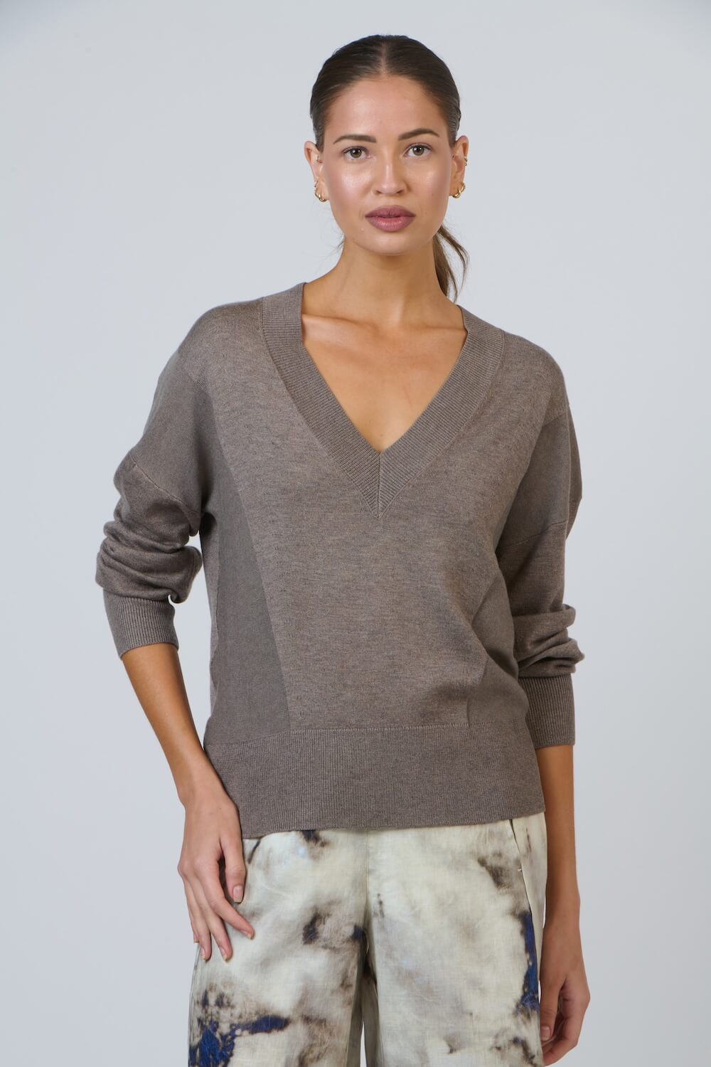 Naturals by O & J - OJW39 Long Sleeve V Neck Knit - Muck