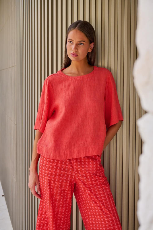 Naturals by O & J - Round Neck 3/4 Sleeve Blouse (GA724B) - Sunset Strip