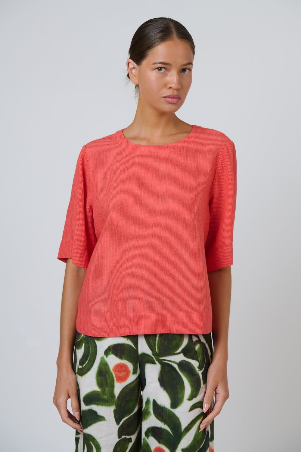 Naturals by O & J - Round Neck 3/4 Sleeve Blouse (GA724B) - Sunset Strip