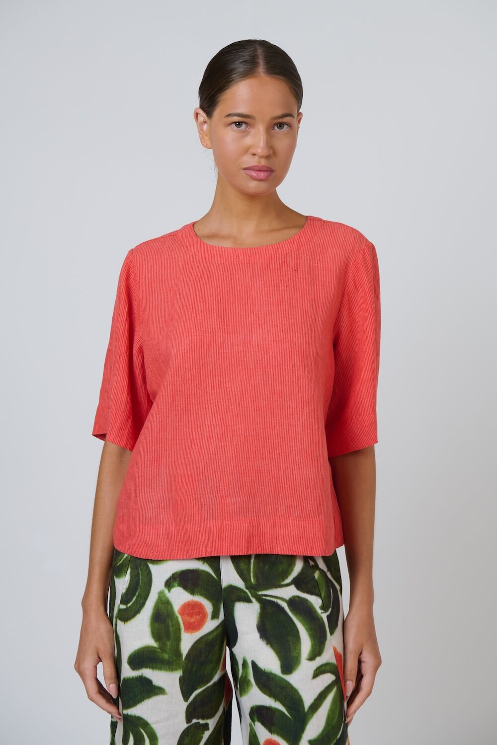 Naturals by O & J - Round Neck 3/4 Sleeve Blouse (GA724B) - Sunset Strip