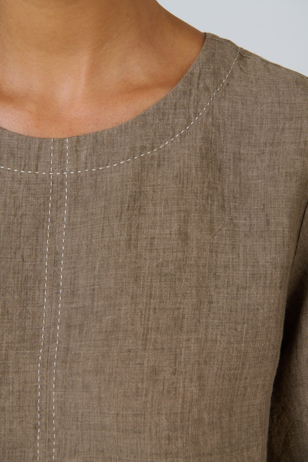Naturals by O & J - Round Neck Linen Tunic (GA724A) - Agate