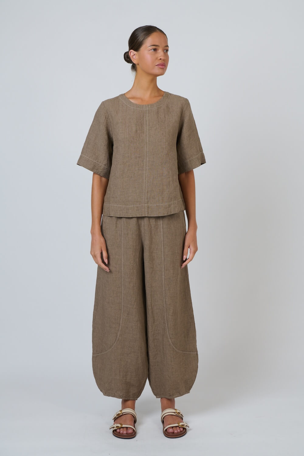 Naturals by O & J - Round Neck Linen Tunic (GA724A) - Agate