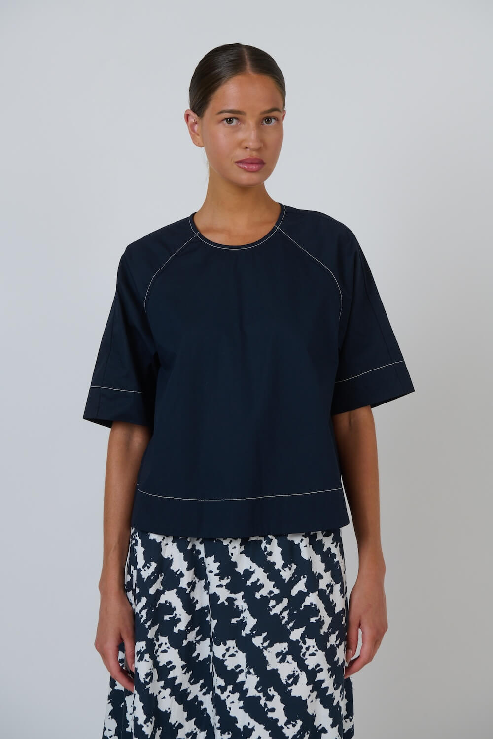 Naturals by O & J - Round Neck Wide Sleeve Blouse (GA429) - Ink
