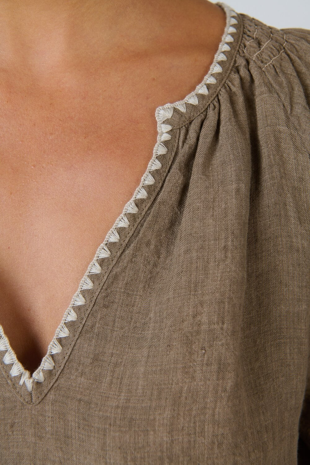 Naturals by O & J - V Neck Linen Dress (GA703) - Agate
