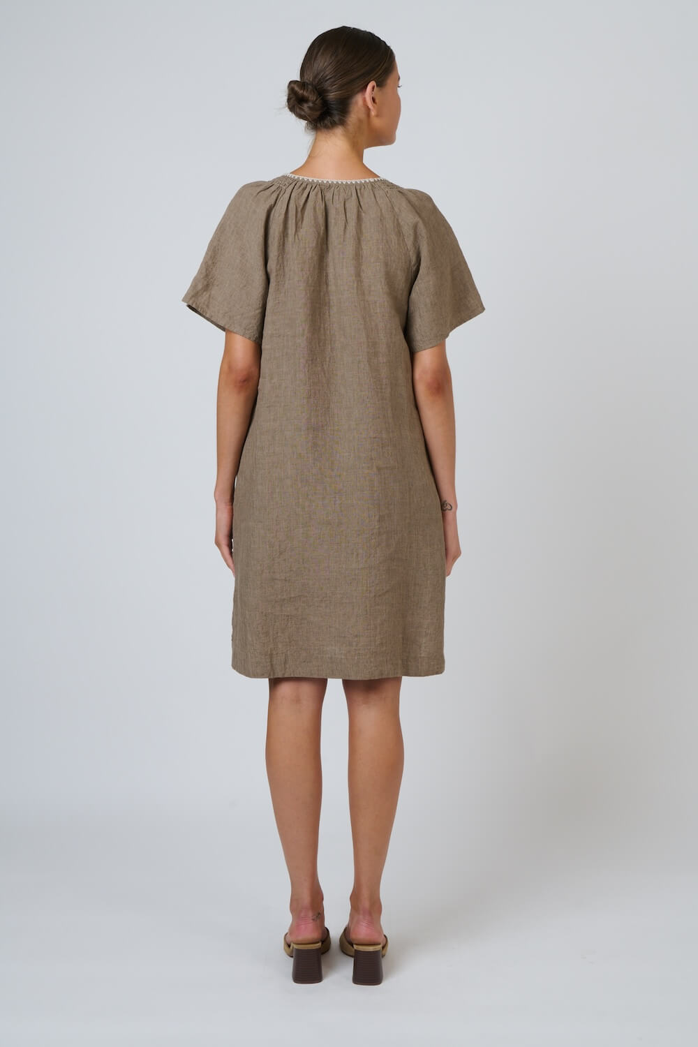 Naturals by O & J - V Neck Linen Dress (GA703) - Agate