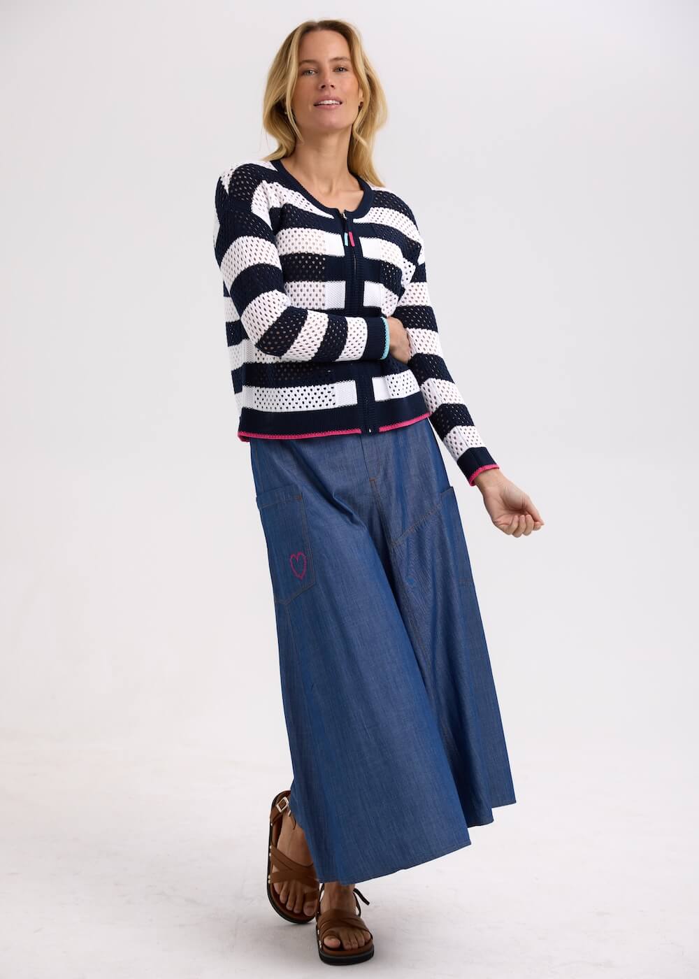 Zaket & Plover - Pointelle Zip Cardi - Navy ZP7718
