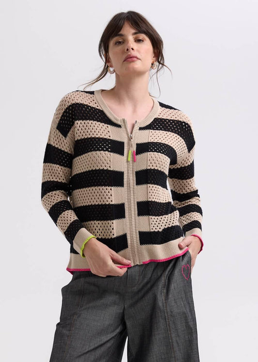 Zaket & Plover - Pointelle Zip Cardi - Latte ZP7718