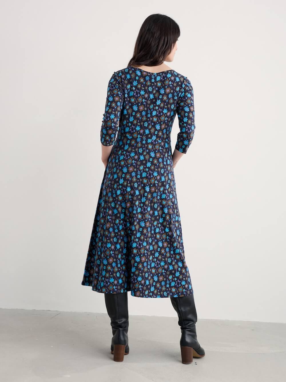 Seasalt - 3/4 Wild Bouquet Dress - Falling Flowers Maritime