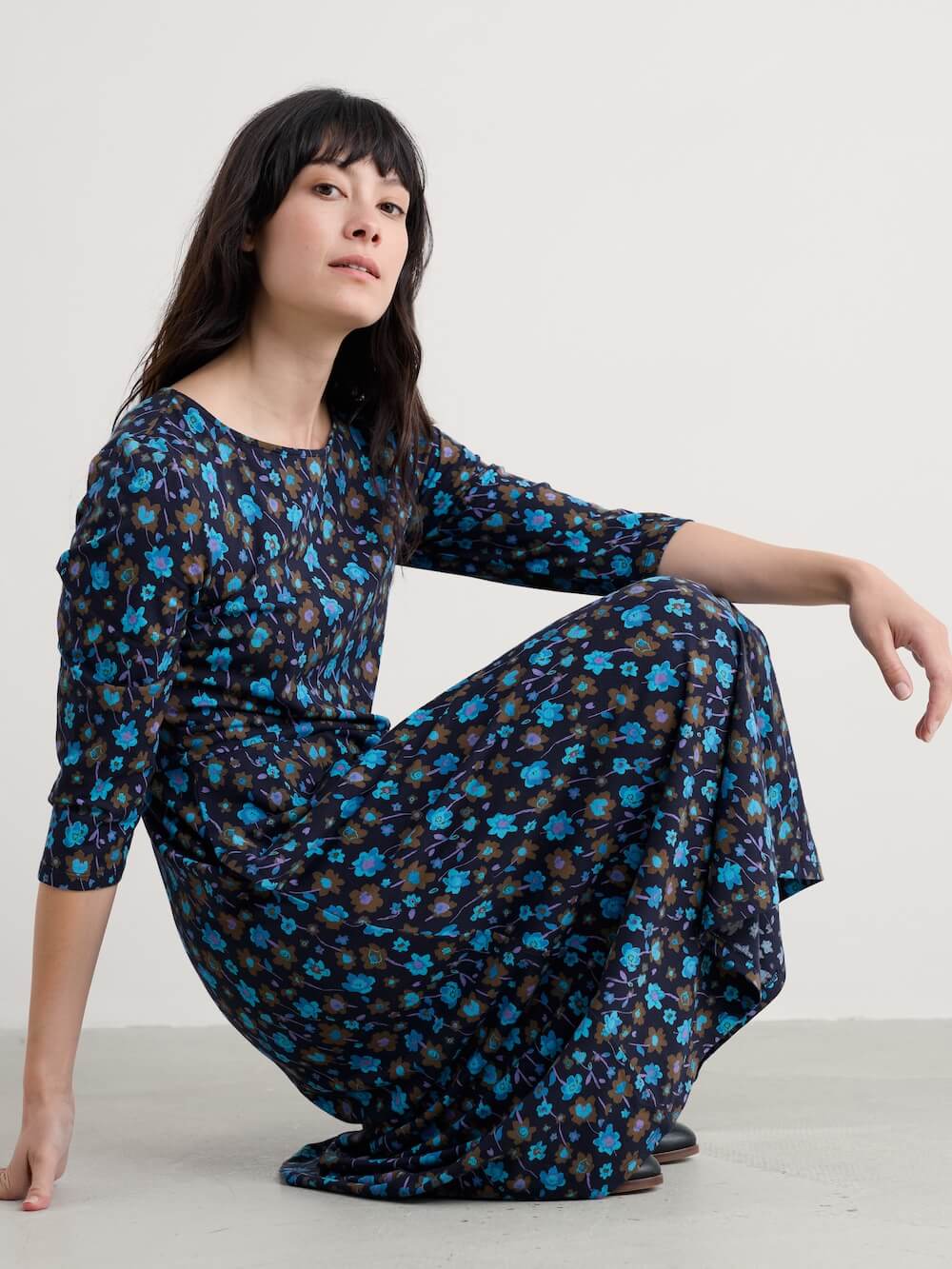 Seasalt - 3/4 Wild Bouquet Dress - Falling Flowers Maritime