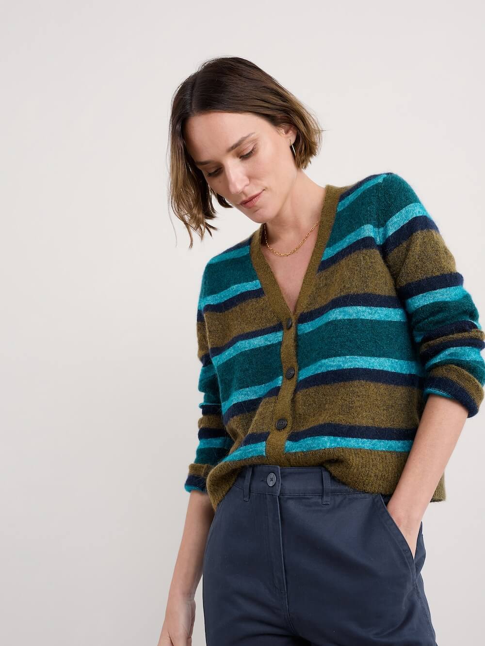 Seasalt - Etching Cardigan - Earthenware Cyan Mix