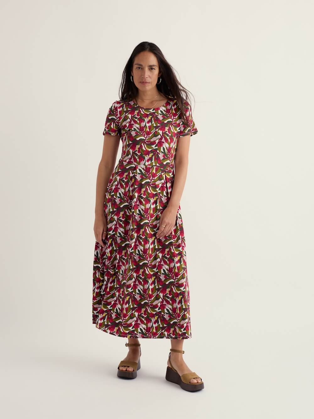 Seasalt - Short Sleeve Veronica Dress - Abstract Protea Chalk