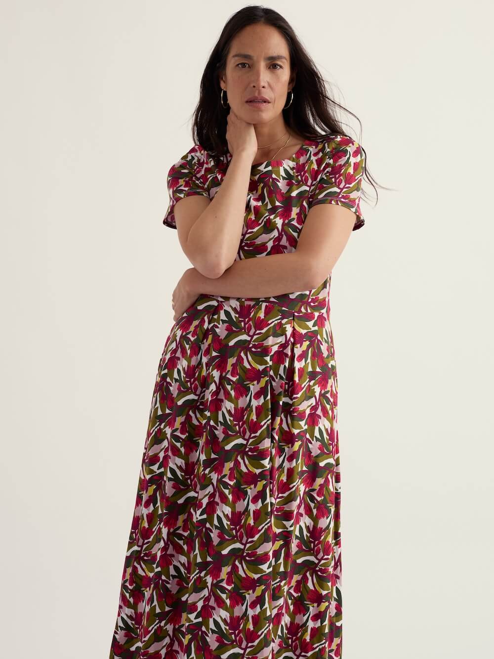 Seasalt - Short Sleeve Veronica Dress - Abstract Protea Chalk