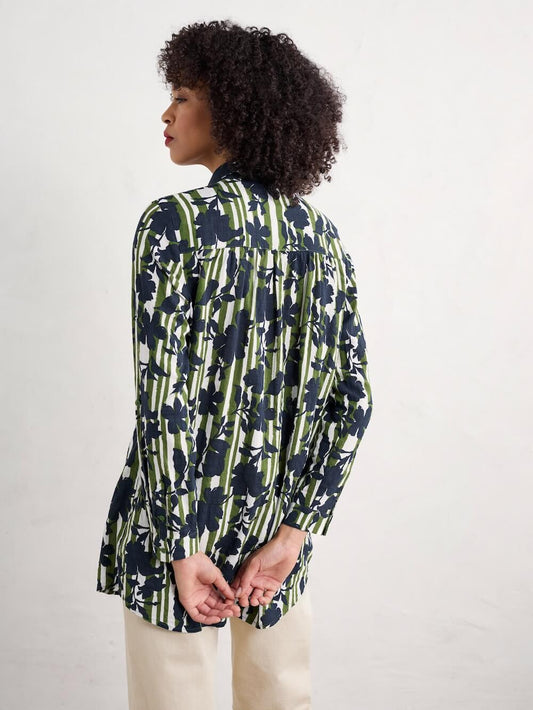Seasalt - Wren Flutter Shirt - Camellia Stripe Forest Green