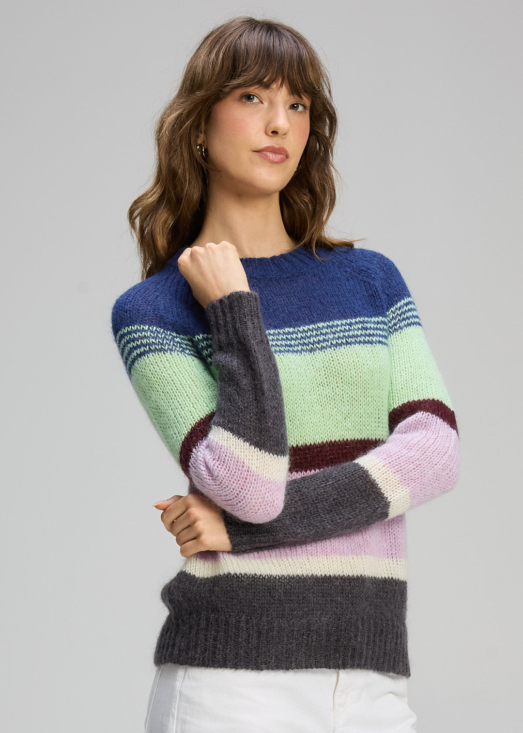 Zaket & Plover - Kid Mohair Lines Crew - Lilac Mist - ZP8139