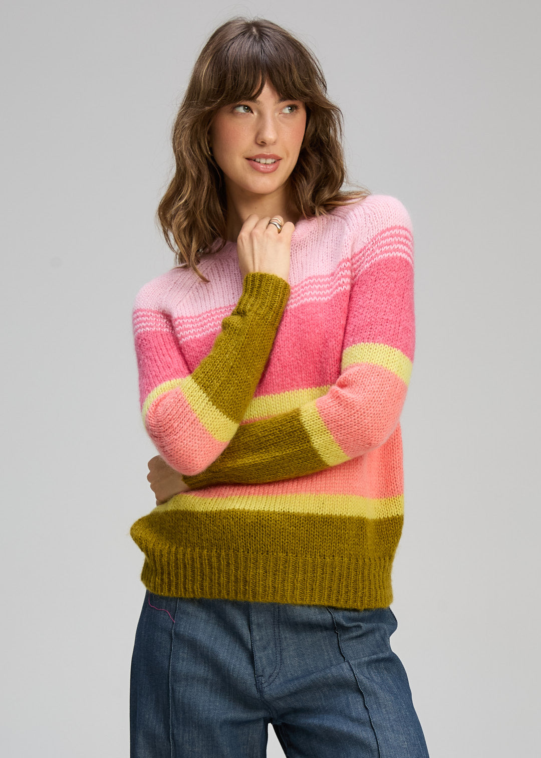 Zaket & Plover - Kid Mohair Lines Crew - Neon Sorbet - ZP8139
