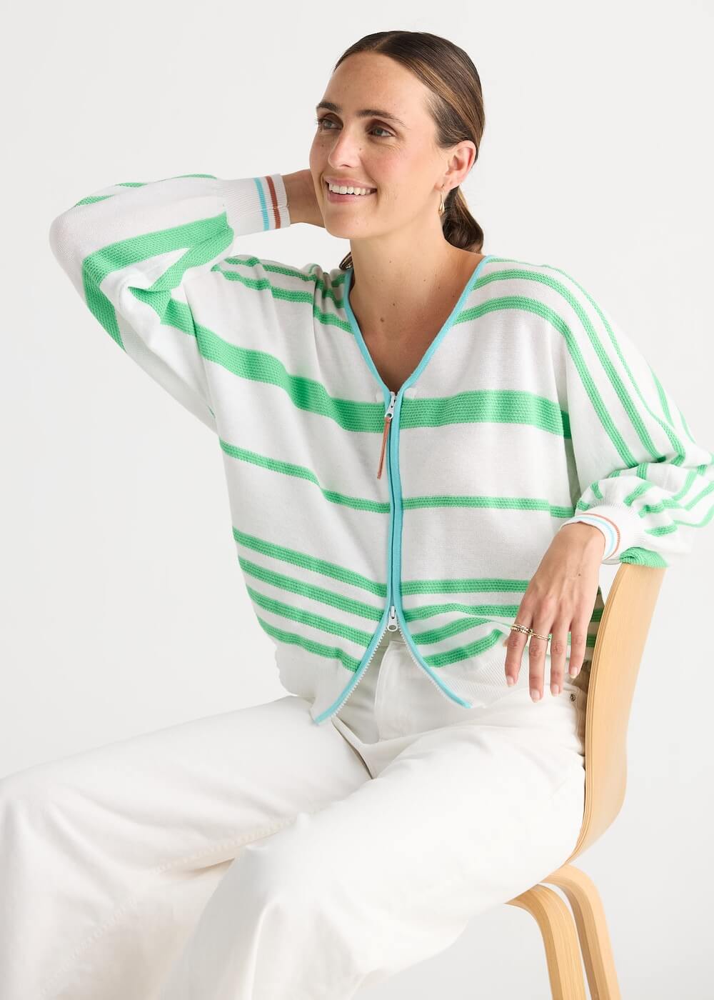 Zaket & Plover - Statement Zip Cardi - White (ZP8808)