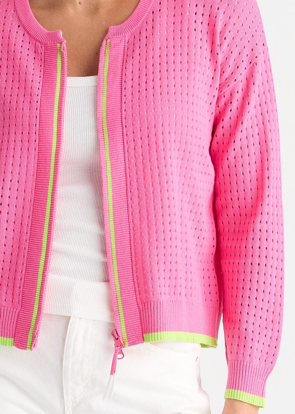 Zaket & Plover - Pointelle Zip Cardi - Pop Pink (ZP8809)