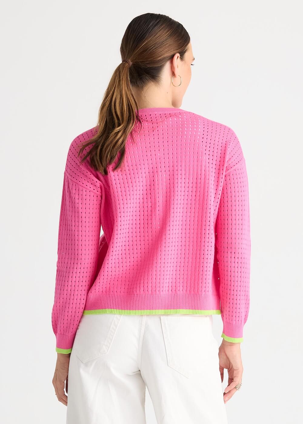 Zaket & Plover - Pointelle Zip Cardi - Pop Pink (ZP8809)