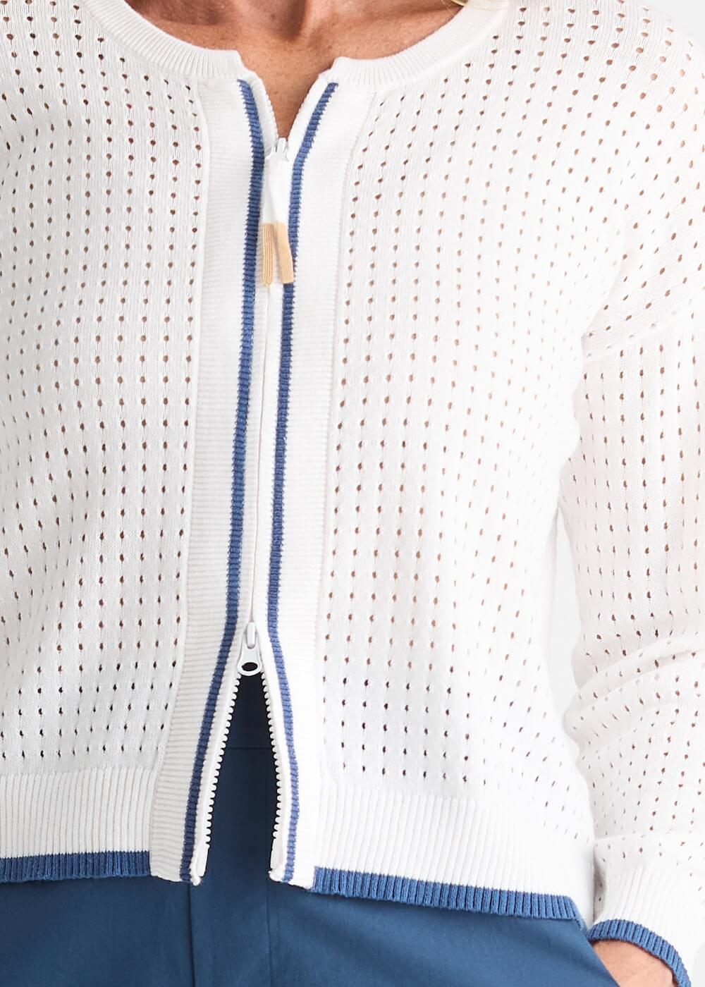 Zaket & Plover - Pointelle Zip Cardi - White (ZP8809)