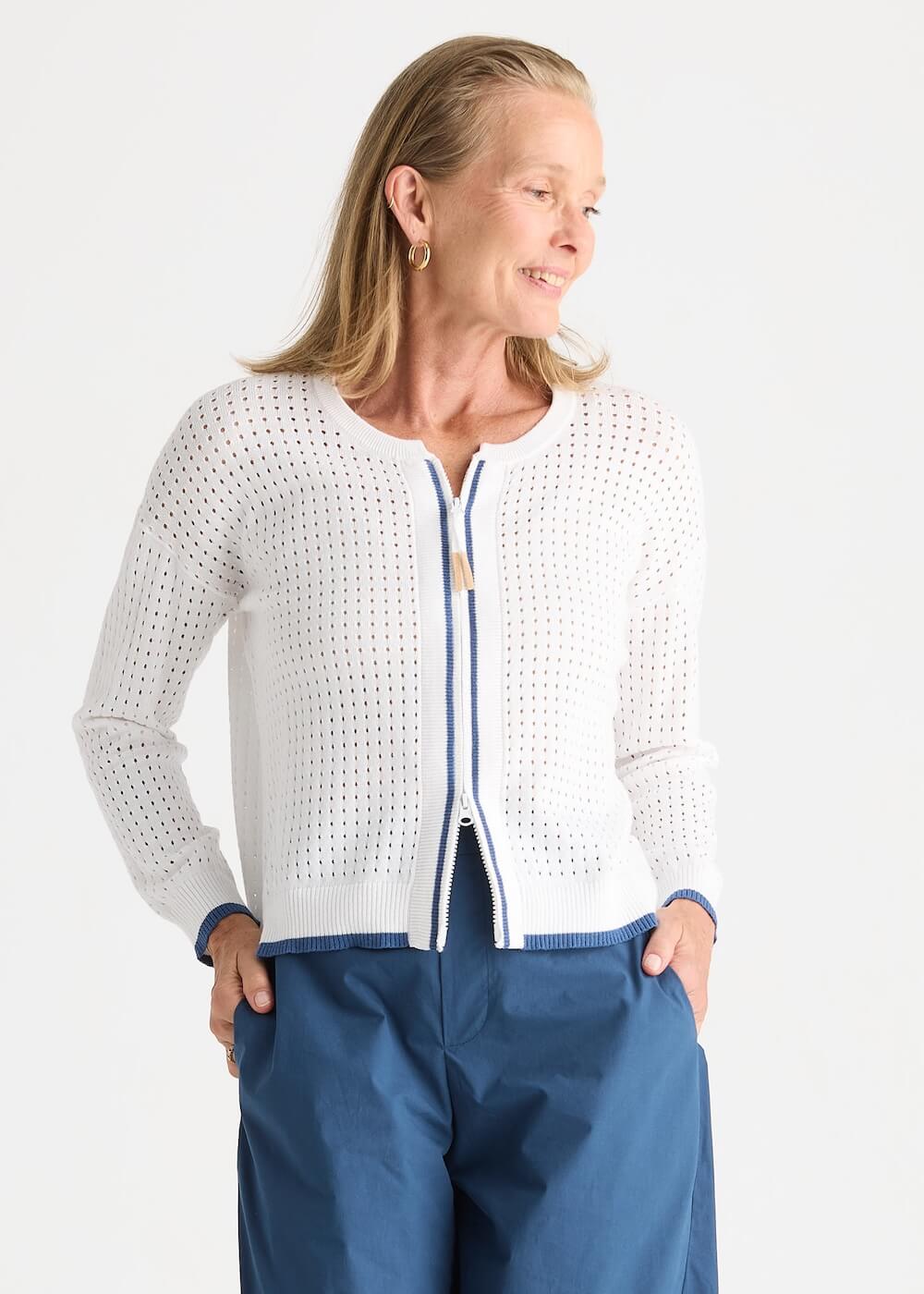 Zaket & Plover - Pointelle Zip Cardi - White (ZP8809)