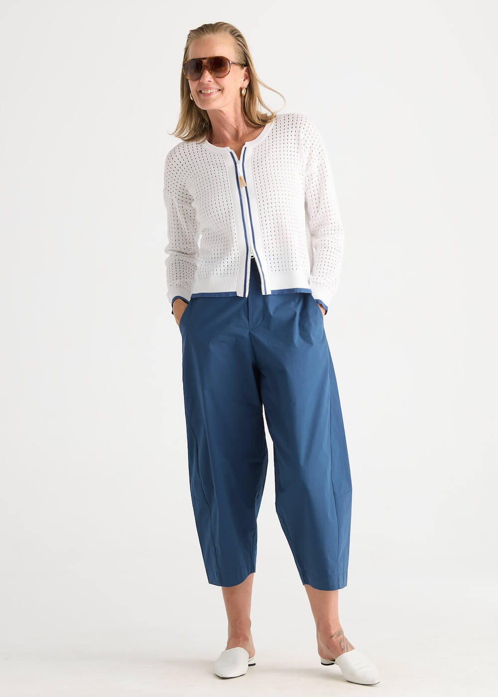 Zaket & Plover - Pointelle Zip Cardi - White (ZP8809)