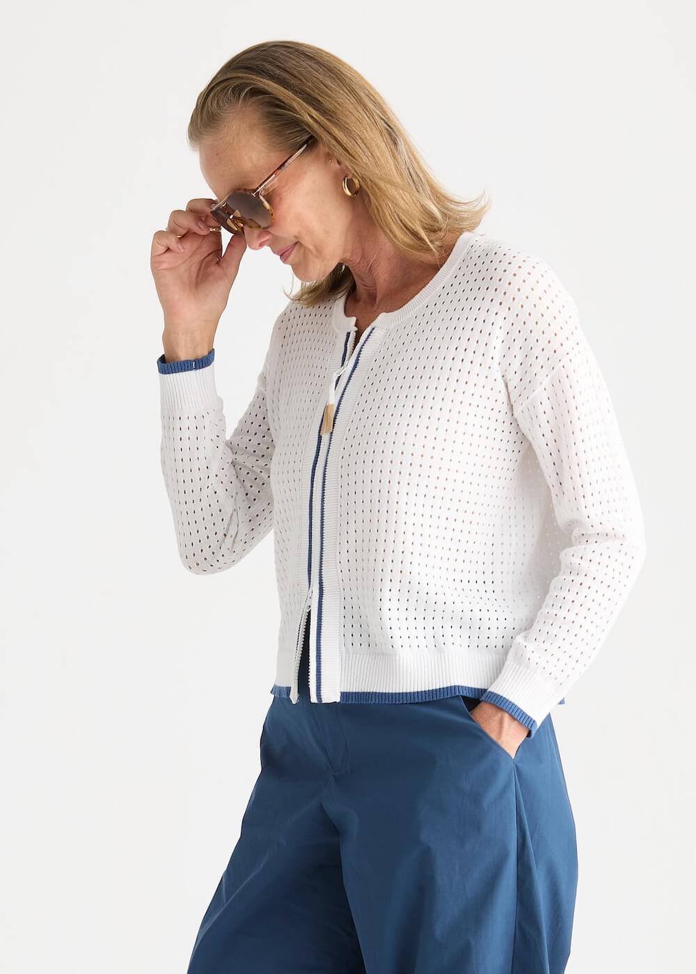 Zaket & Plover - Pointelle Zip Cardi - White (ZP8809)