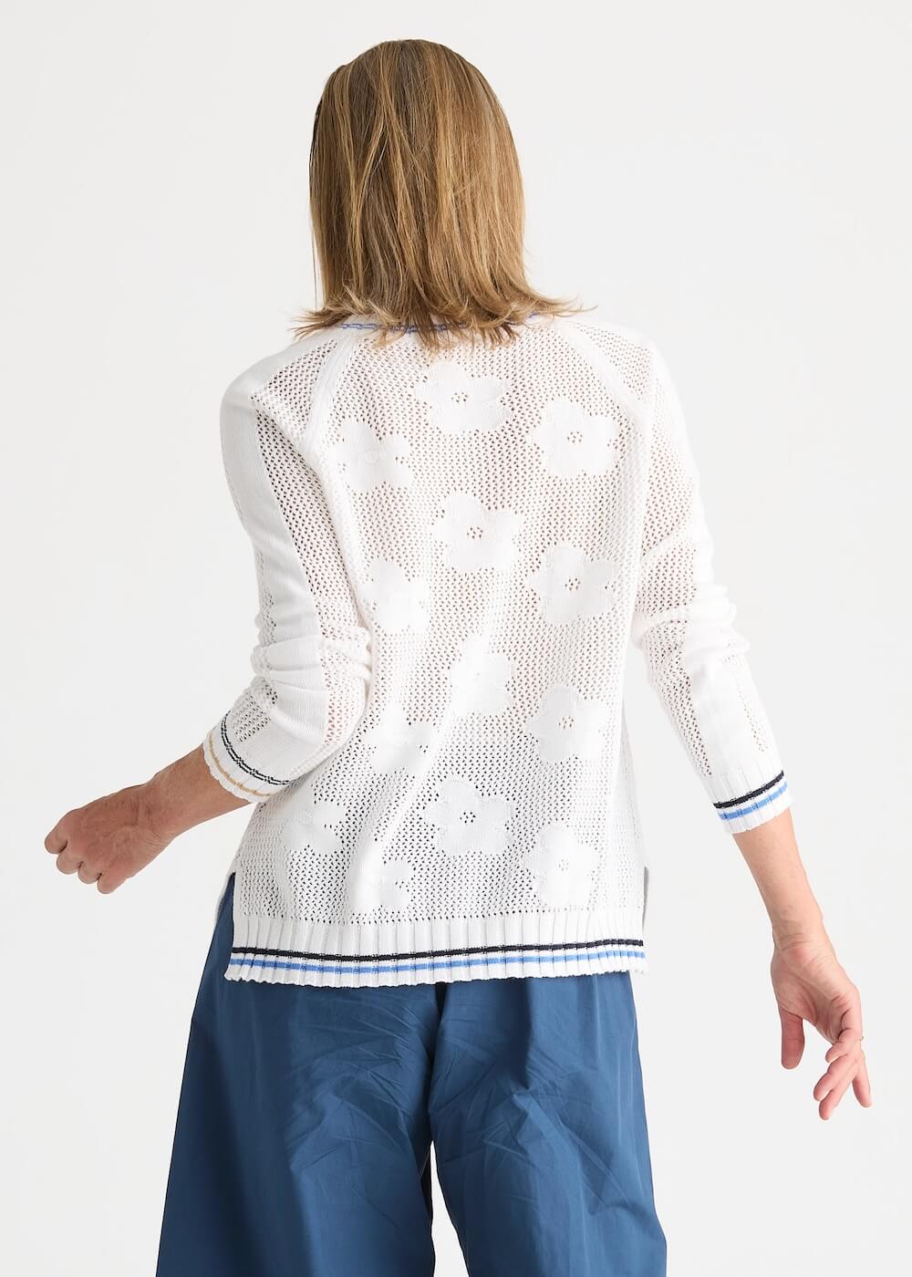 Zaket & Plover - Floral Pointelle Vee - White (ZP8813)