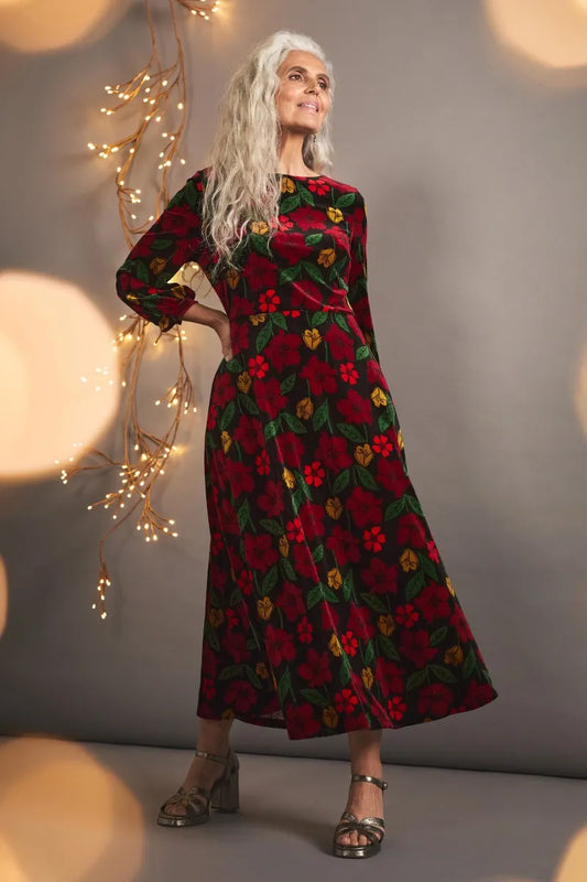Seasalt Oak Cottage Dress - Collaged Rose Onyx Carmine